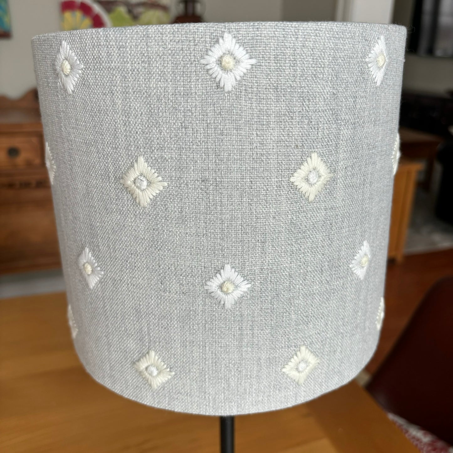 Grey Linen With Embroidered Diamonds