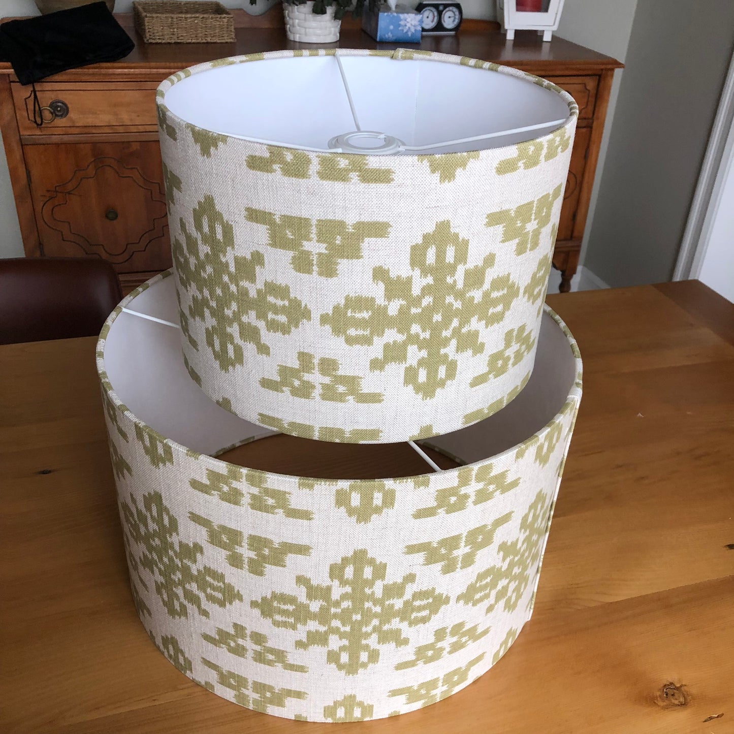 Green Aztec Linen Look Fabric Lampshade