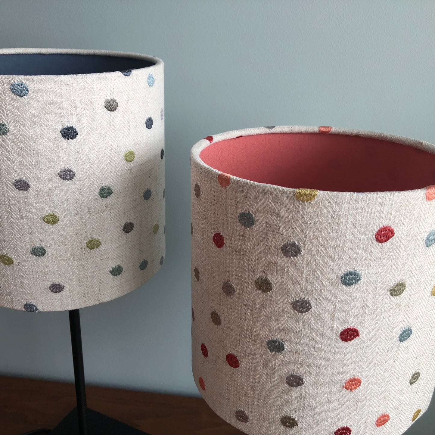 Pink Polka Dot Linen Fabric Lampshade